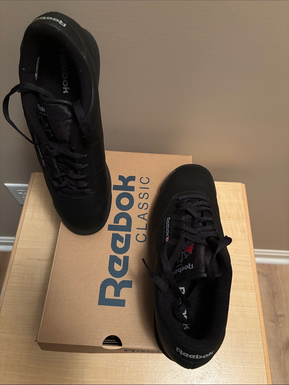 NEW - Reebok Women's Black Classic Princess Sneakers with Subtle Red Accent